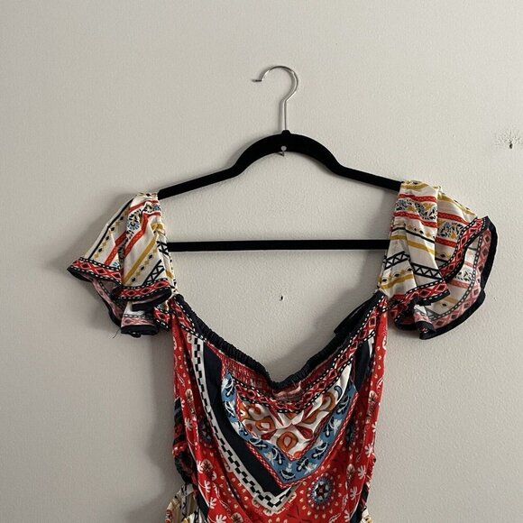 Flying Tomato S Boho Printed Side Cutouts Off The Shoulder Wide Leg Jumpsuit NWT - Picture 7 of 12